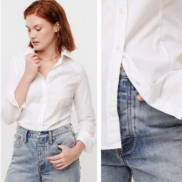 J. Crew Tops - NWT J. Crew Curvy Slim Stretch Perfect Shirt Size 18 White Blouse Career Staple